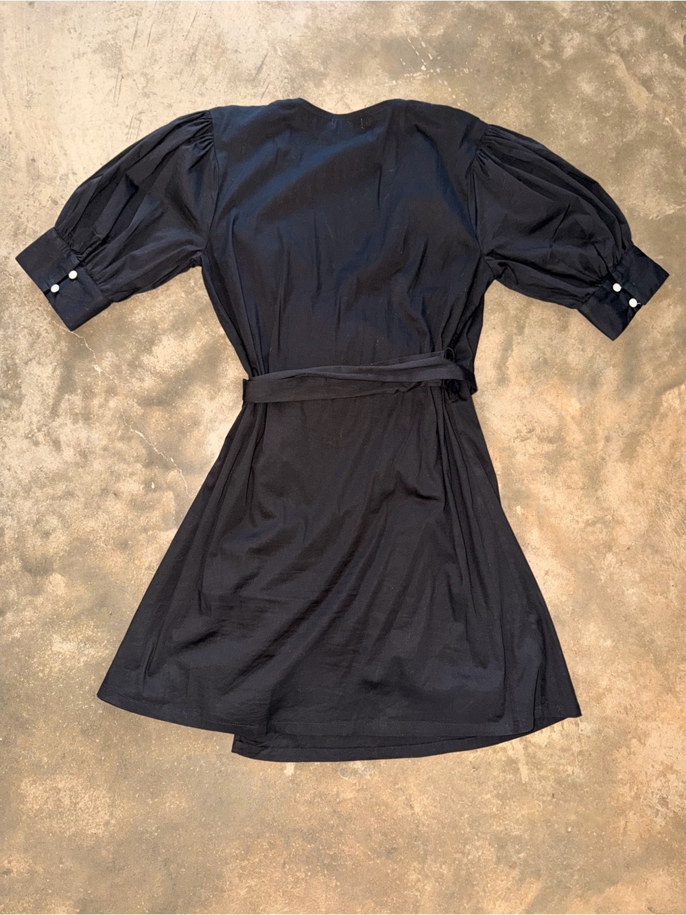 Anthropologie S’Edge Black True Wrap Mini Dress Puff Sleeve Cotton Small - Picture 4 of 10